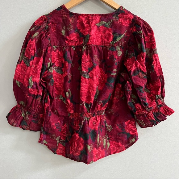 Free People I Found You Puff Sleeve Top Size Medium Dark Academia Moody Floral - Picture 11 of 13